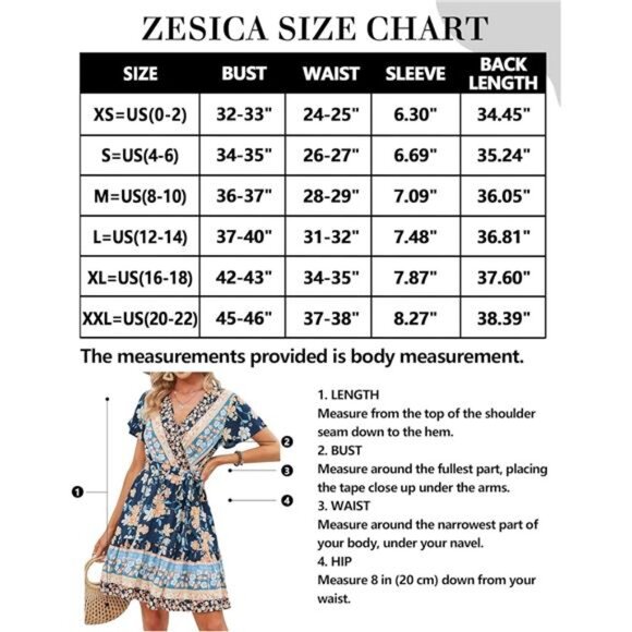 Women's Summer Wrap V-Neck Bohemian Floral Mini Dress – Ruffle Swing A-Line - Picture 6 of 7
